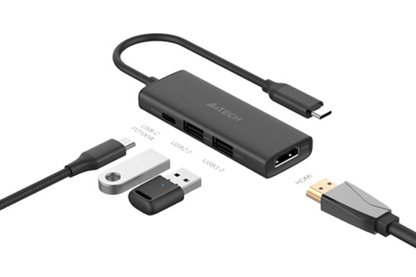 DST-40C A4Tech 4-IN-1 Docking Station Ash Grey (HDMI*1+USB2.0*1+USB3.0*1+USB-C PD100W)