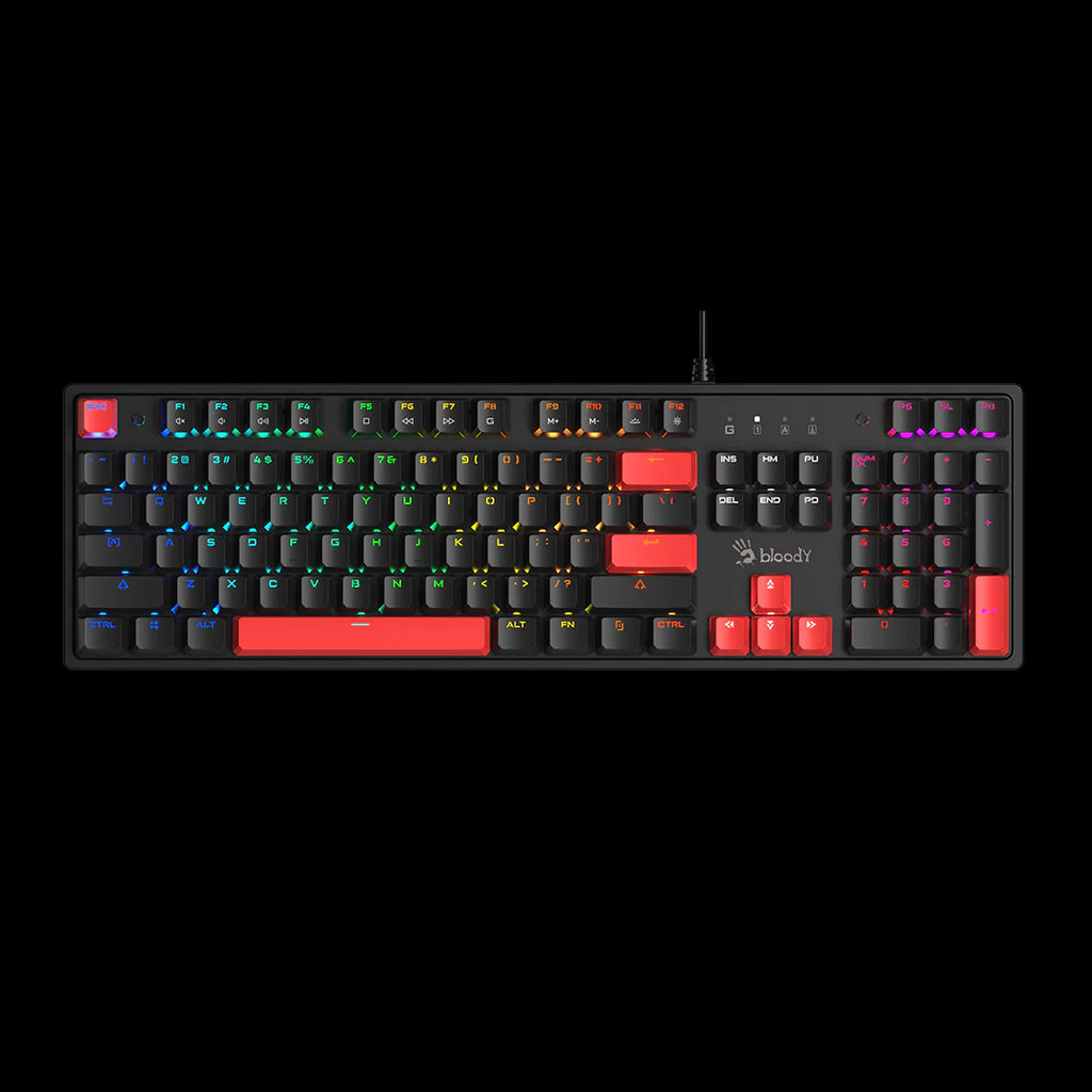 S520N Bloody Mechanical Switch Gaming Keyboard USB Fire Black BLMS Red Hot-Swappable Switch,Neon Backlit US Layout