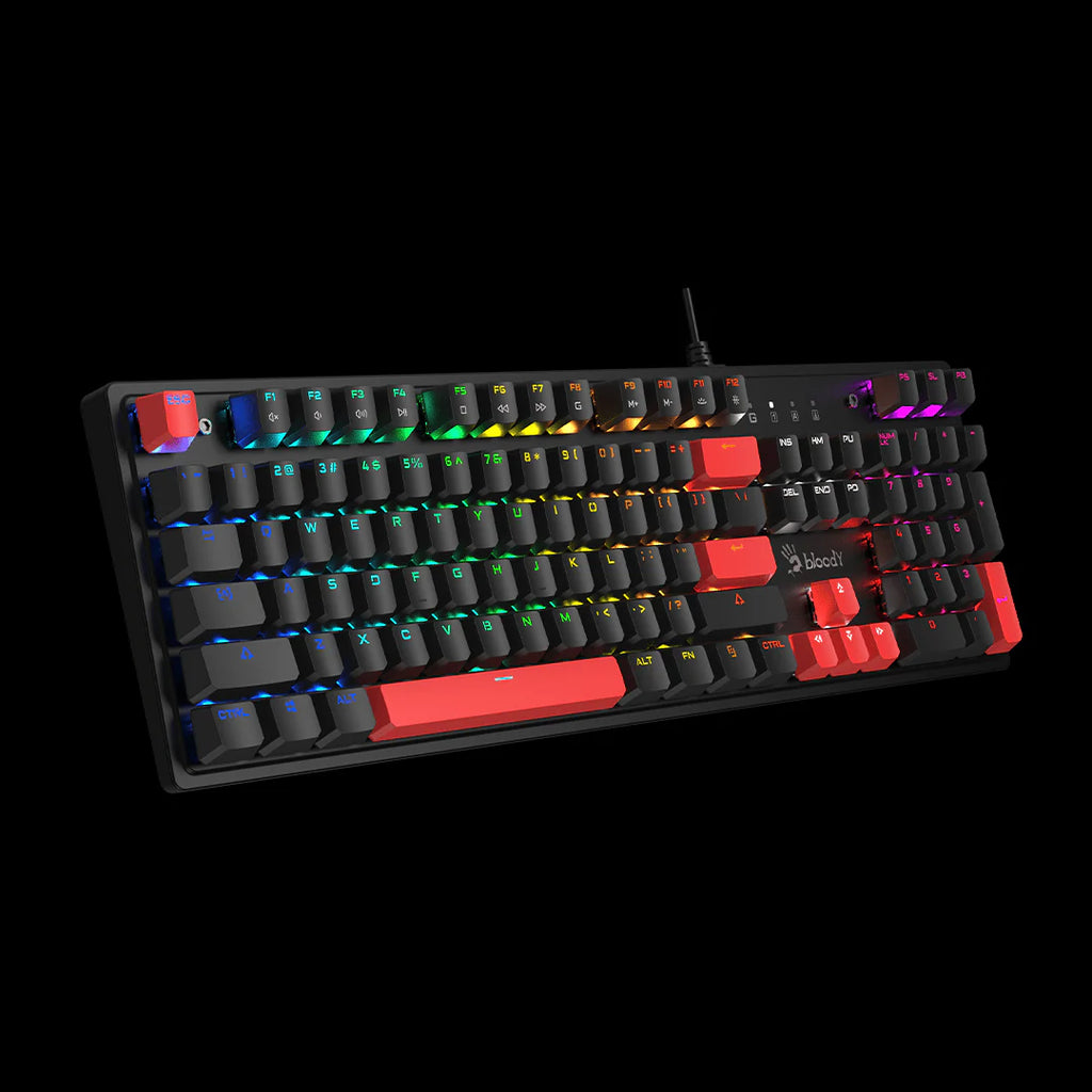 S520N Bloody Mechanical Switch Gaming Keyboard USB Fire Black BLMS Red Hot-Swappable Switch,Neon Backlit US Layout