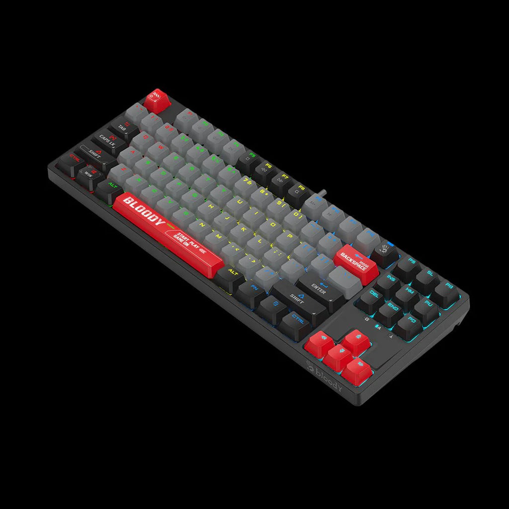 S87 Bloody RGB BLMS TKL Mechanical Keyboard 75% (87+1 Keys) Ten Key Less Compact Style USB Energy Red US Layout