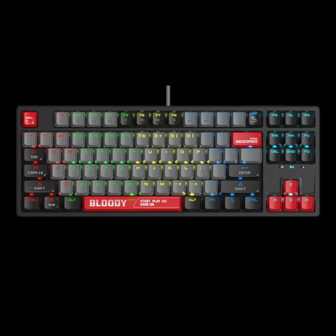 S87 Bloody RGB BLMS TKL Mechanical Keyboard 75% (87+1 Keys) Ten Key Less Compact Style USB Energy Red US Layout